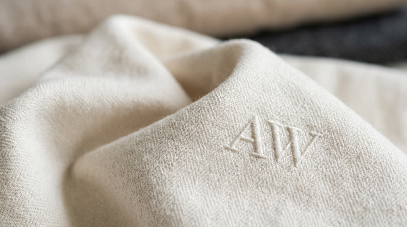 A subtle tonal monogram embossed into folded cotton fabric