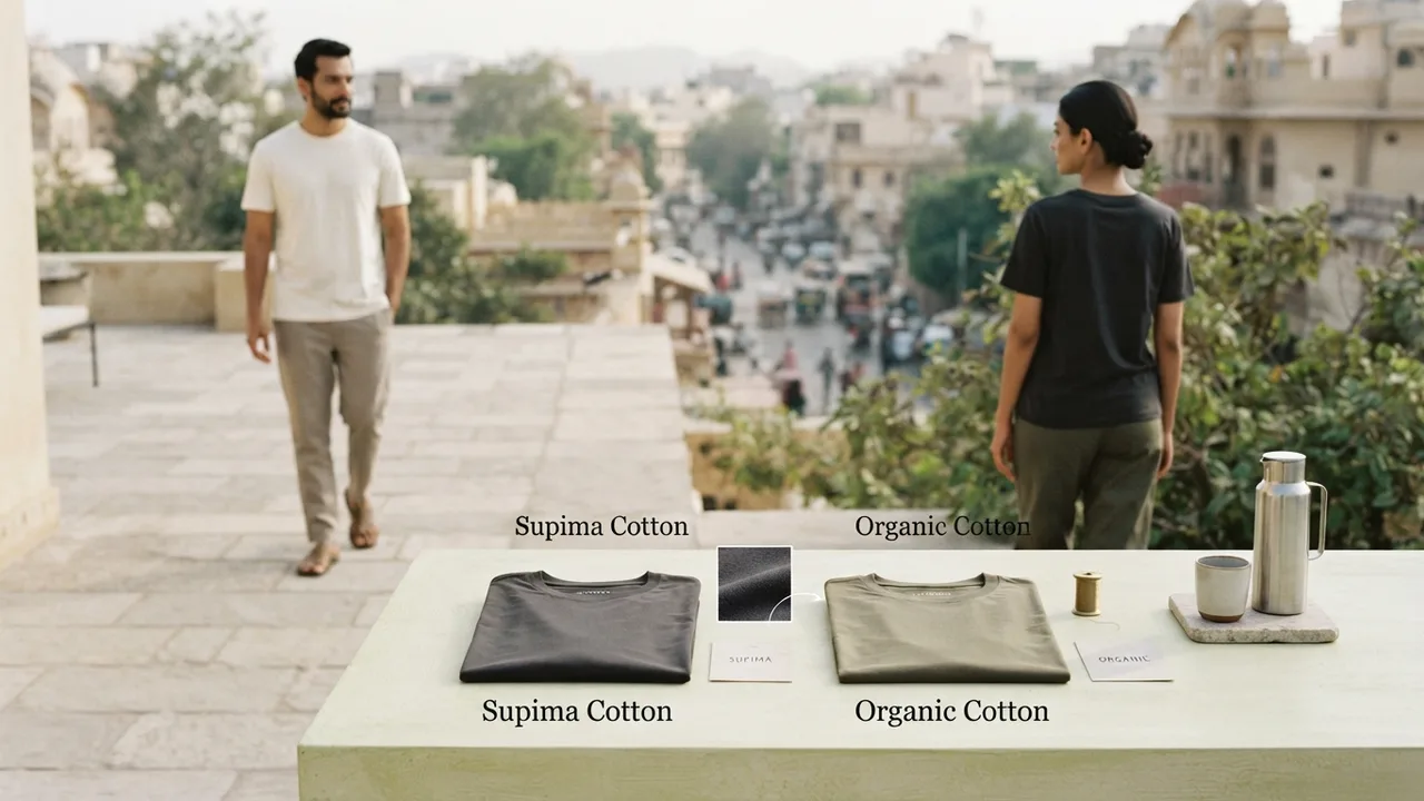 Minimalist editorial photo illustrating a quick comparison table, muted neutral tones, soft natural light, premium plain t-shirt context