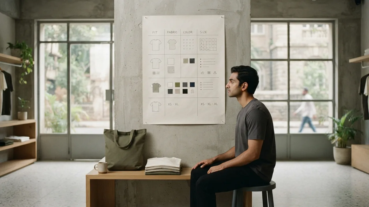 Minimalist editorial photo illustrating a quick reference table, muted neutral tones, soft natural light, premium plain t-shirt context