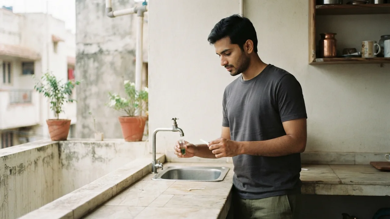 Minimalist editorial photo illustrating if your building relies on borewell water, which many apartment complexes in bengaluru and parts of chennai still do, hardness can differ noticeably from the municipal supply next door, so a direct test of your own tap is more reliable than assuming based on city-wide averages., muted neutral tones, soft natural light, premium plain t-shirt context