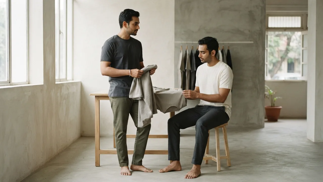 Minimalist editorial photo illustrating buy the weight that matches your actual life, check the yarn quality behind the label, and let the gsm figure inform your decision instead of making it for you., muted neutral tones, soft natural light, premium plain t-shirt context
