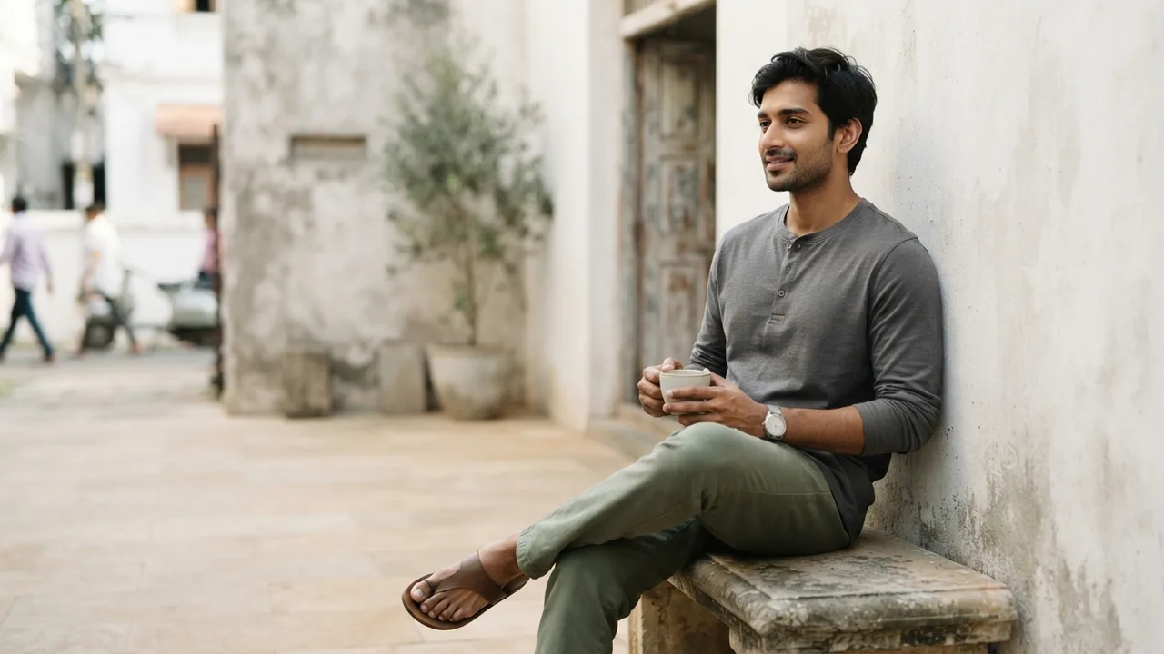 Minimalist editorial photo illustrating **mid-weight fabrics, 180 to 220 gsm,** are the sweet spot most well-made henleys use, giving the placket enough structure to lie flat without adding noticeable bulk or stiffness to the whole front panel., muted neutral tones, soft natural light, premium plain t-shirt context