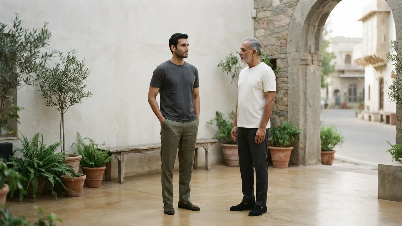 Minimalist editorial photo illustrating the economics behind the split, muted neutral tones, soft natural light, premium plain t-shirt context