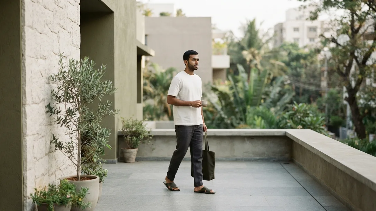 Minimalist editorial photo illustrating the verdict for an indian wardrobe, muted neutral tones, soft natural light, premium plain t-shirt context