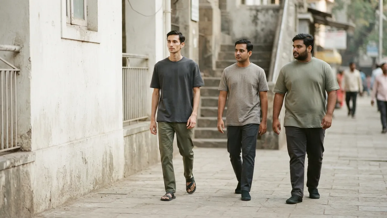 Minimalist editorial photo illustrating fabric weight changes everything on a small frame, muted neutral tones, soft natural light, premium plain t-shirt context