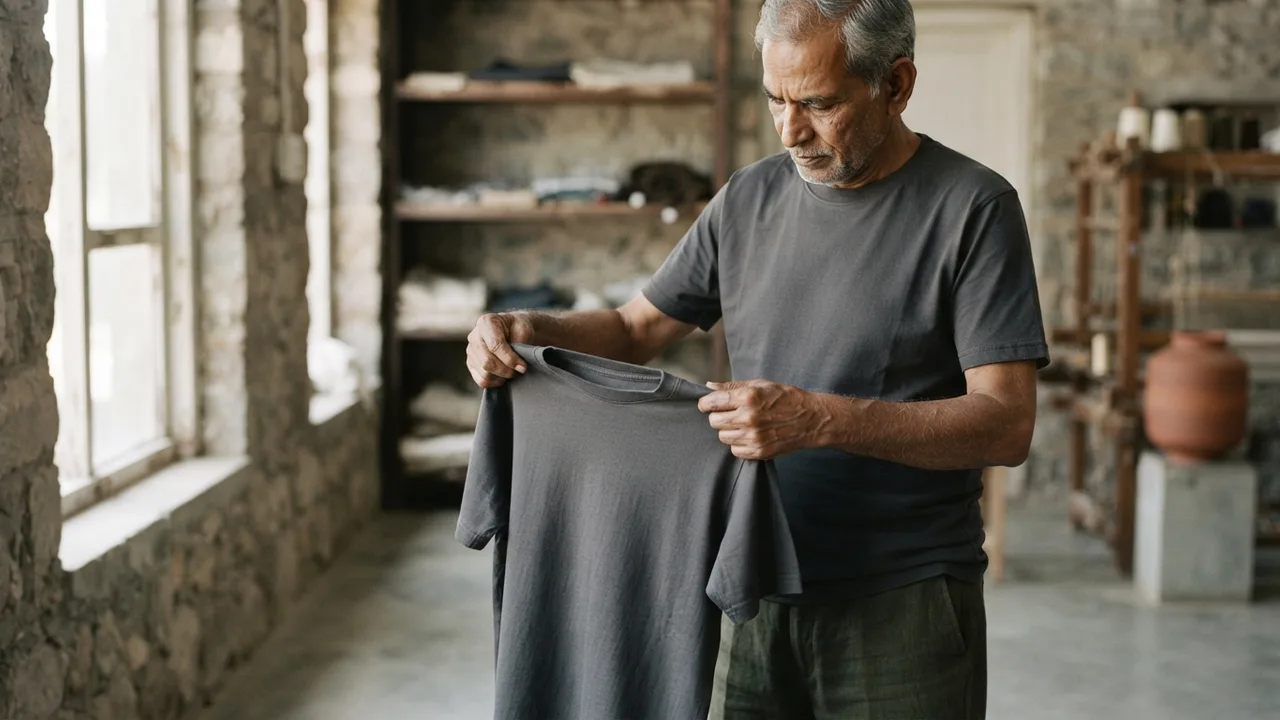 Minimalist editorial photo illustrating durability, and why it matters more than the leaf icon, muted neutral tones, soft natural light, premium plain t-shirt context