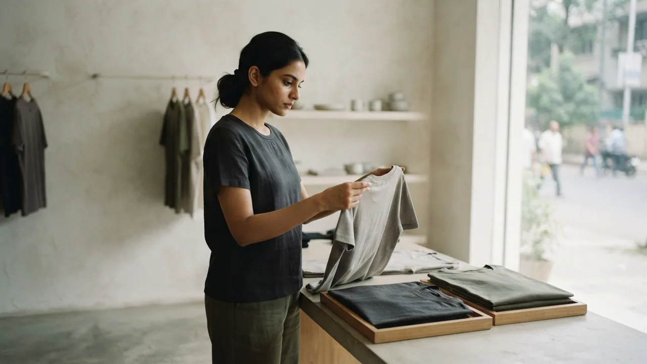 Minimalist editorial photo illustrating where the confusion causes real buying mistakes, muted neutral tones, soft natural light, premium plain t-shirt context