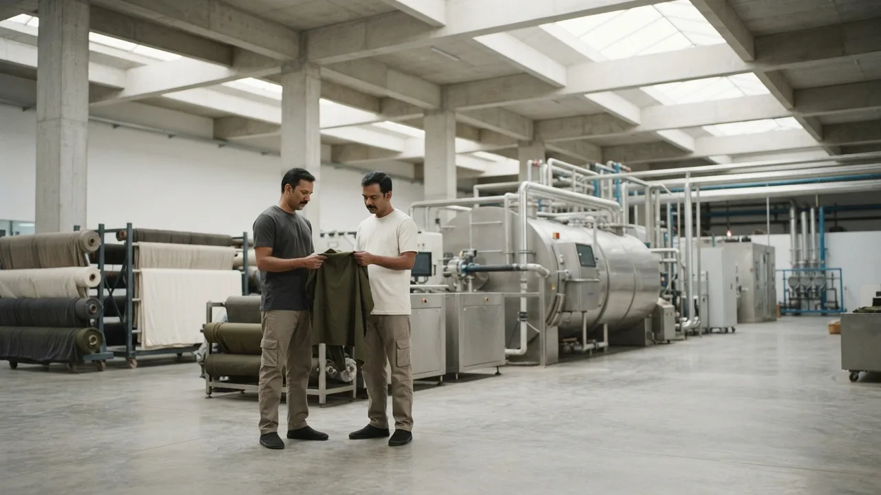 Minimalist editorial photo illustrating it was expensive and painful, and hundreds of smaller dyeing units shut down permanently because they could not afford the upgrade. what survived is a cleaner, more consolidated dyeing sector than existed twenty years ago, though water stress in the region remains a live concern given how thirsty dyeing and washing processes are even with treatment., muted neutral tones, soft natural light, premium plain t-shirt context