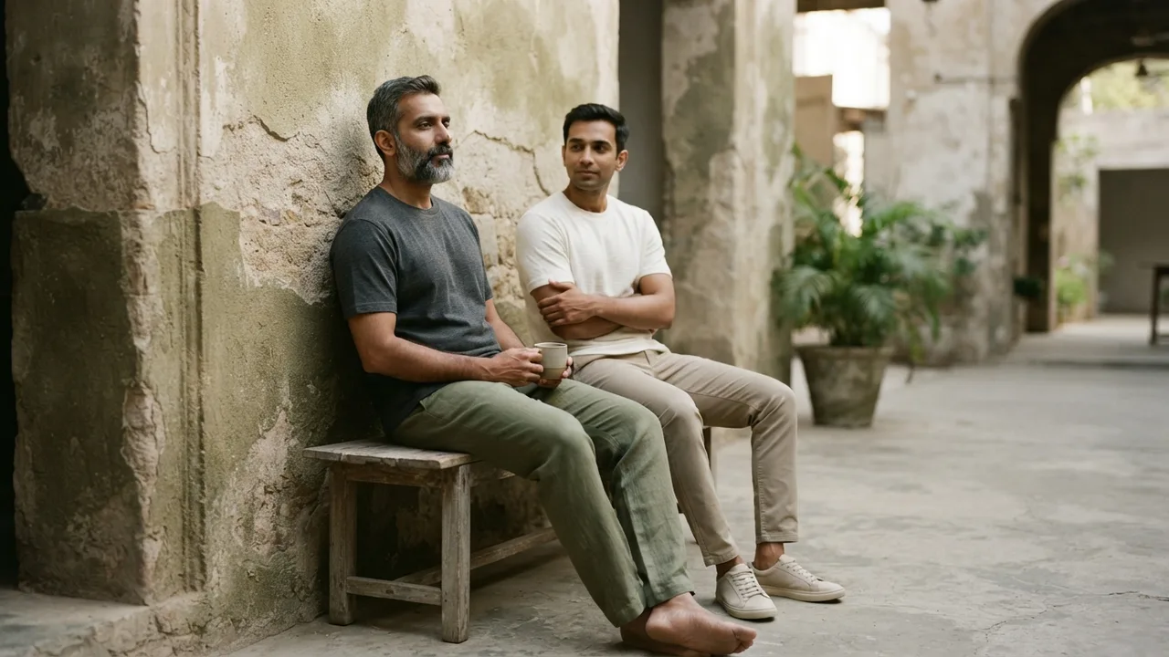 Minimalist editorial photo illustrating fabric weight and weave matter as much as colour, muted neutral tones, soft natural light, premium plain t-shirt context