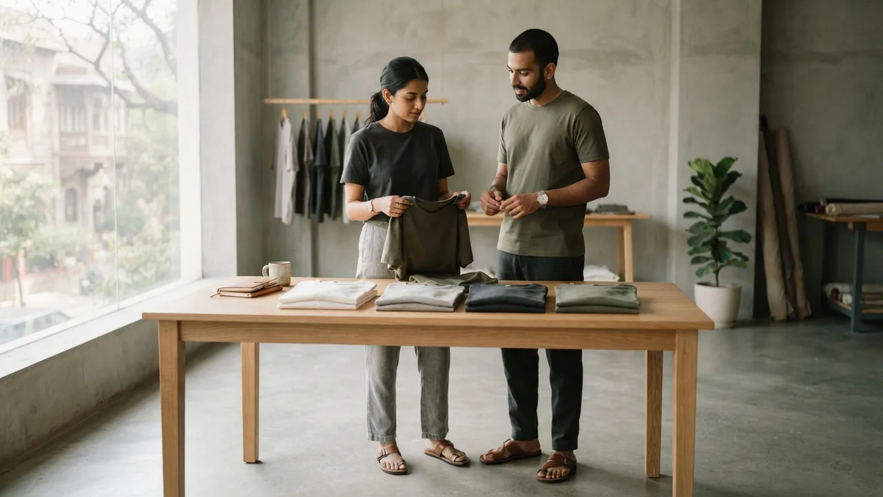 Minimalist editorial photo illustrating building a sweat-smart everyday rotation, muted neutral tones, soft natural light, premium plain t-shirt context