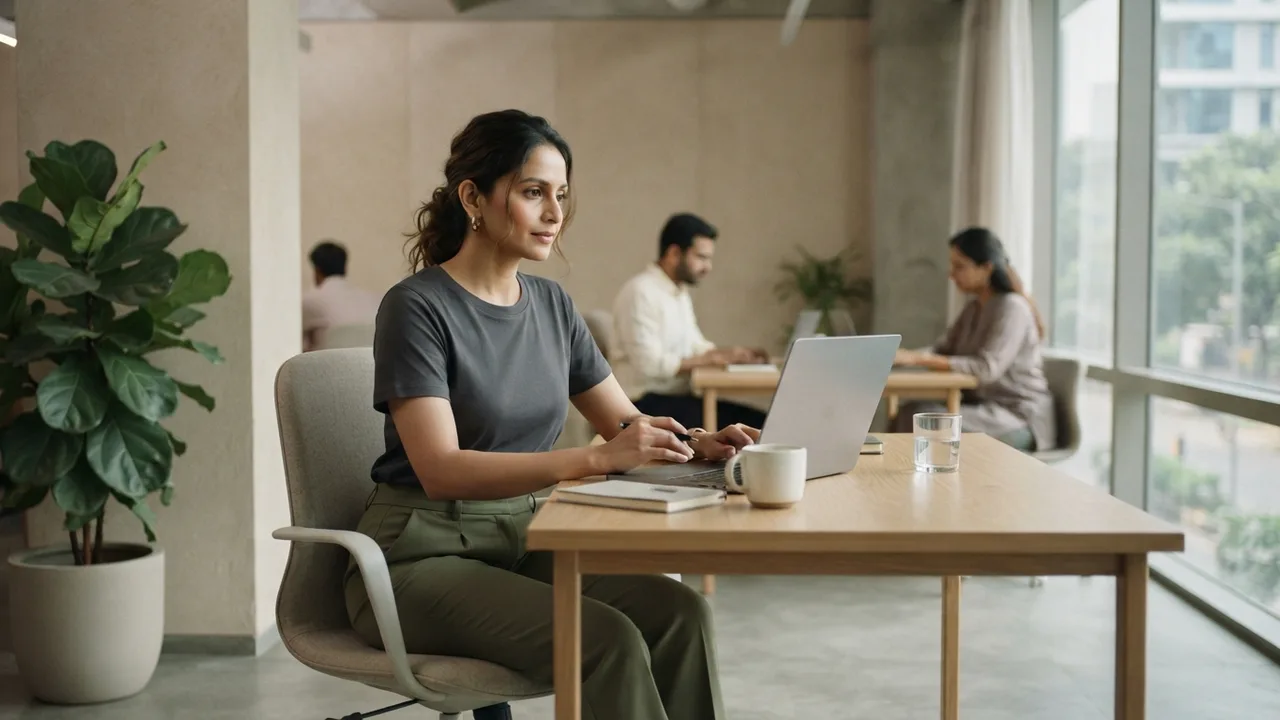 Minimalist editorial photo illustrating how this pairing evolved in indian offices, muted neutral tones, soft natural light, premium plain t-shirt context
