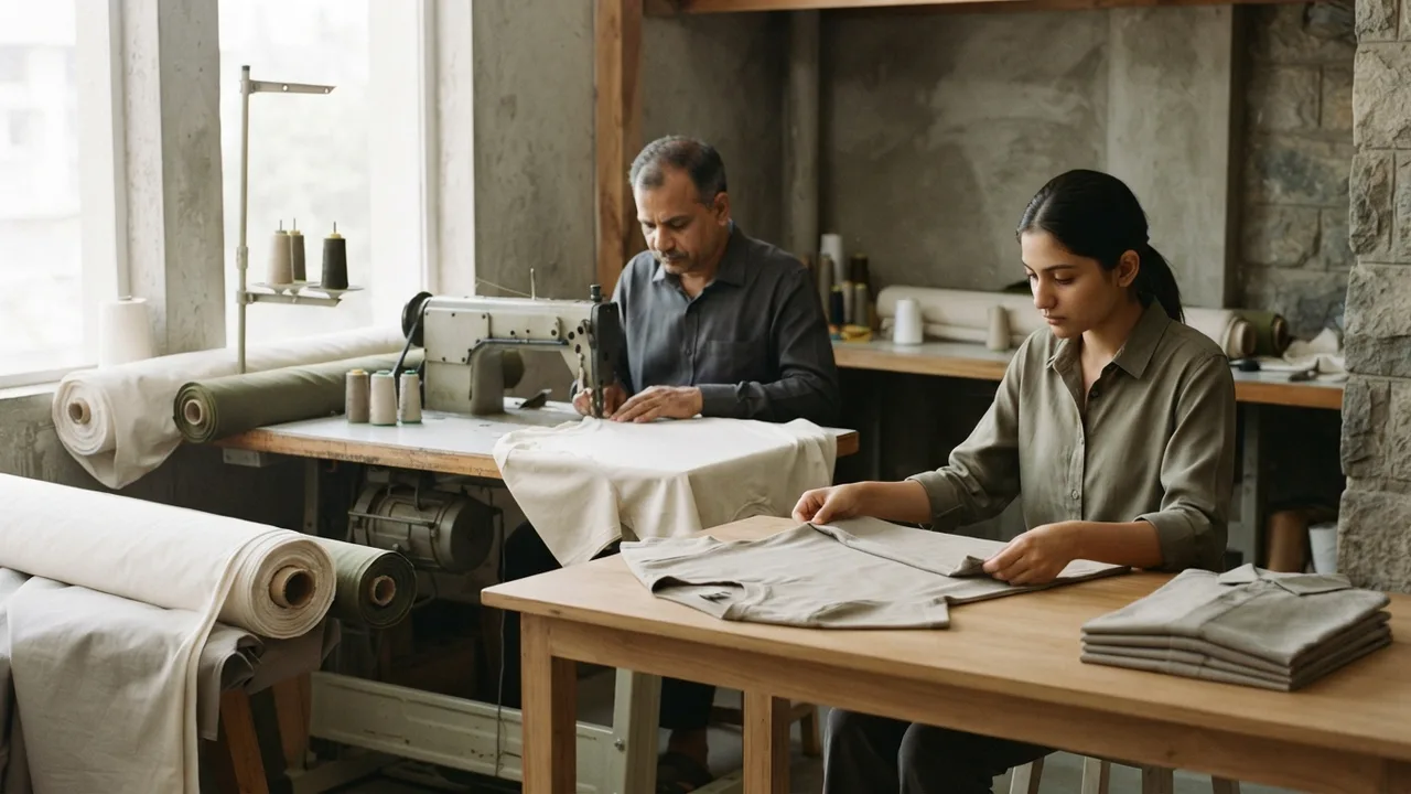 Minimalist editorial photo illustrating the economics behind why this happens at all, muted neutral tones, soft natural light, premium plain t-shirt context